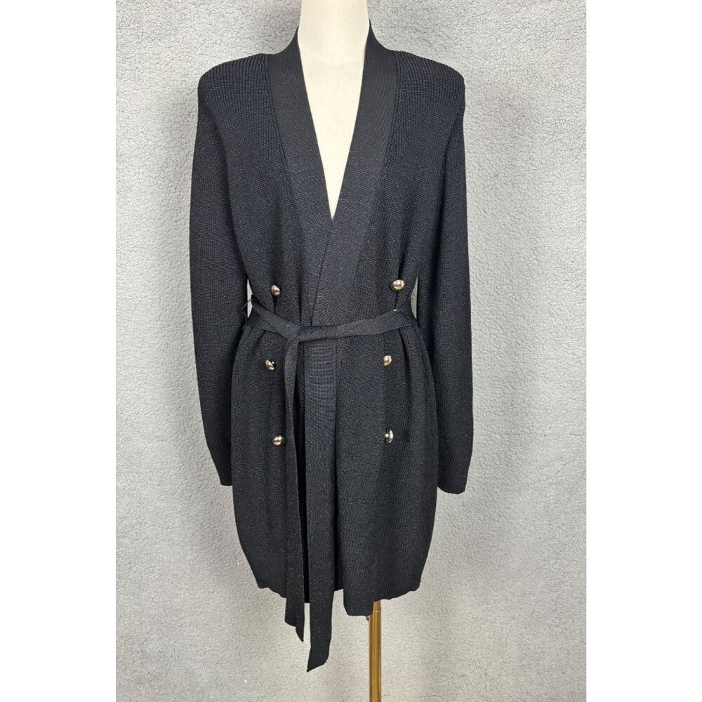 International Concepts Metallic Double-Breasted Cardigan Black Plus 0X NWT's